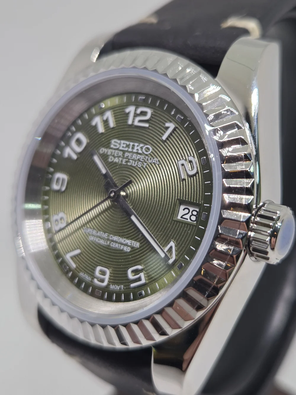Custom 39mm Automatic Seiko Mod Watch Datejust with Olive Green Dial NH35
